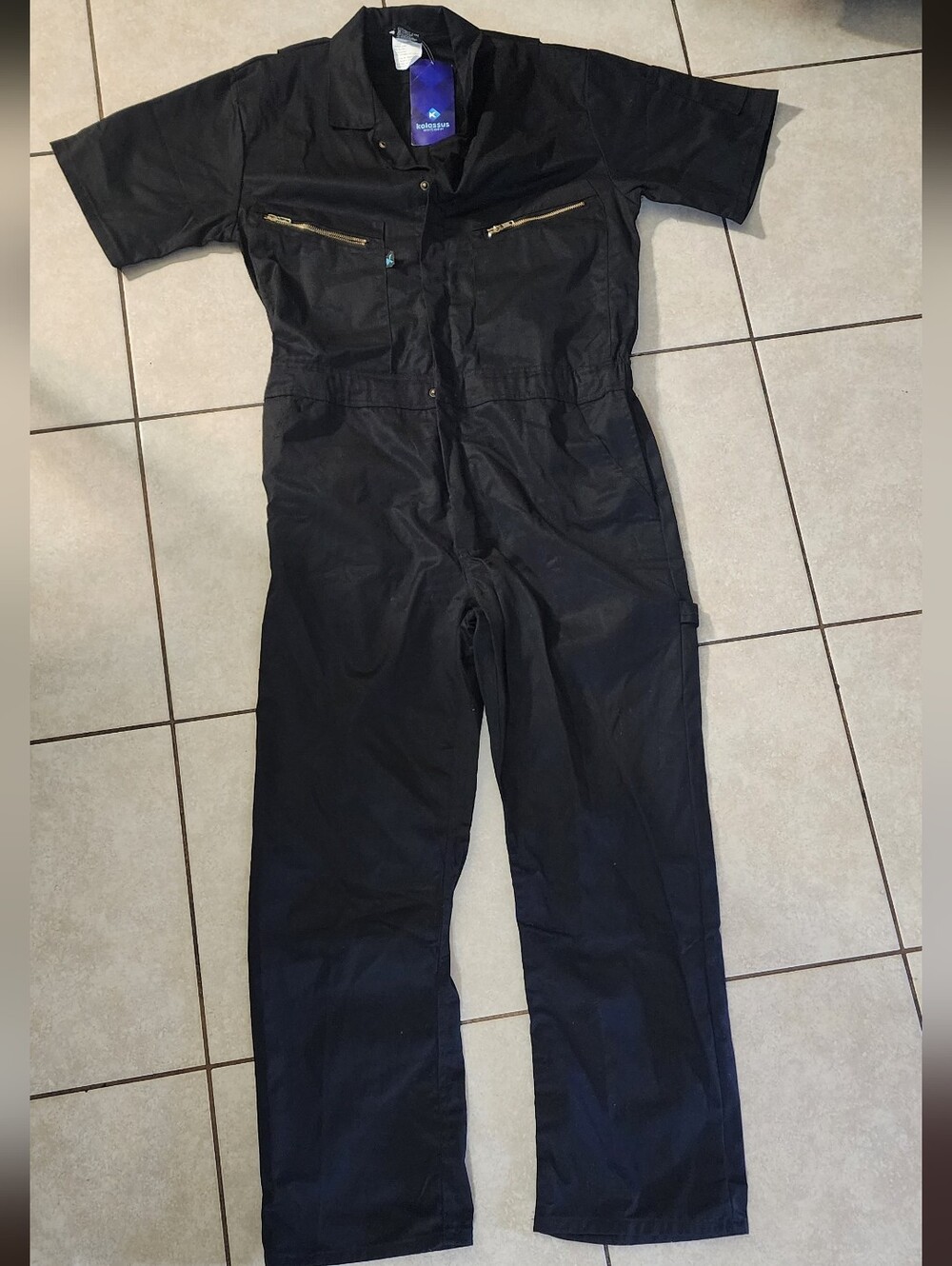 Men's Black Short-Sleeve Coverall Jumpsuit
